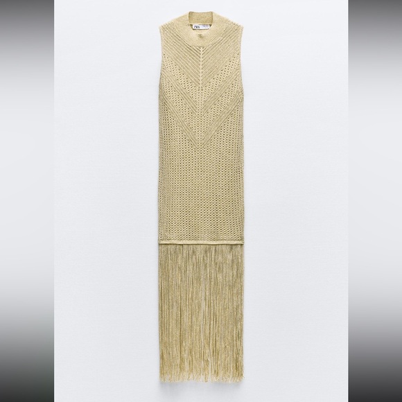 METALLIC THREAD FRINGED LONG KNIT DRESS - Picture 6 of 9
